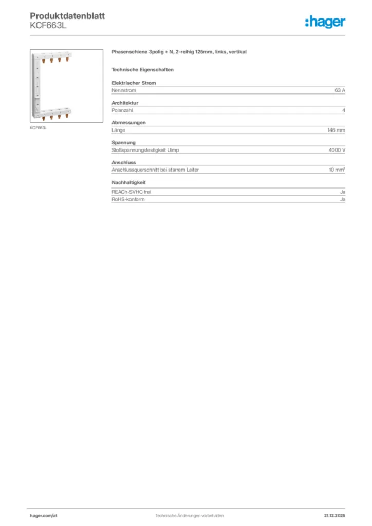 Bild Hager Produktdatenblatt KCF663L | Hager Deutschland