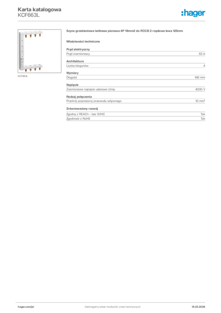 Zdjęcie Hager Karta katalogowa KCF663L | Hager Polska