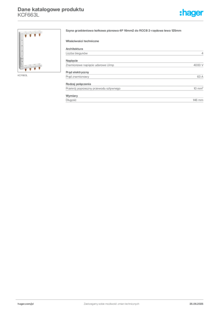 Zdjęcie Hager Dane katalogowe produktu KCF663L | Hager Polska