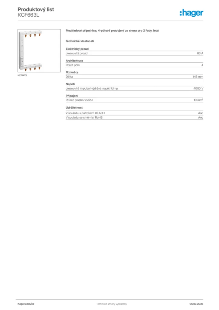 Obrázek Hager Product data sheet KCF663L | Hager