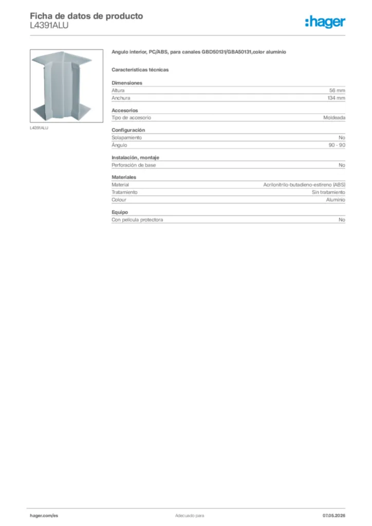 Imagen Hager Ficha de datos de producto L4391ALU | Hager España