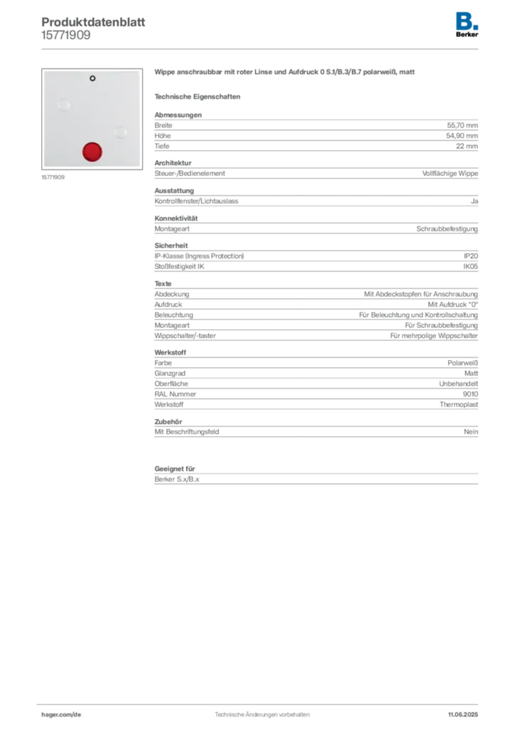 Bild Berker Produktdatenblatt 15771909 | Hager Deutschland