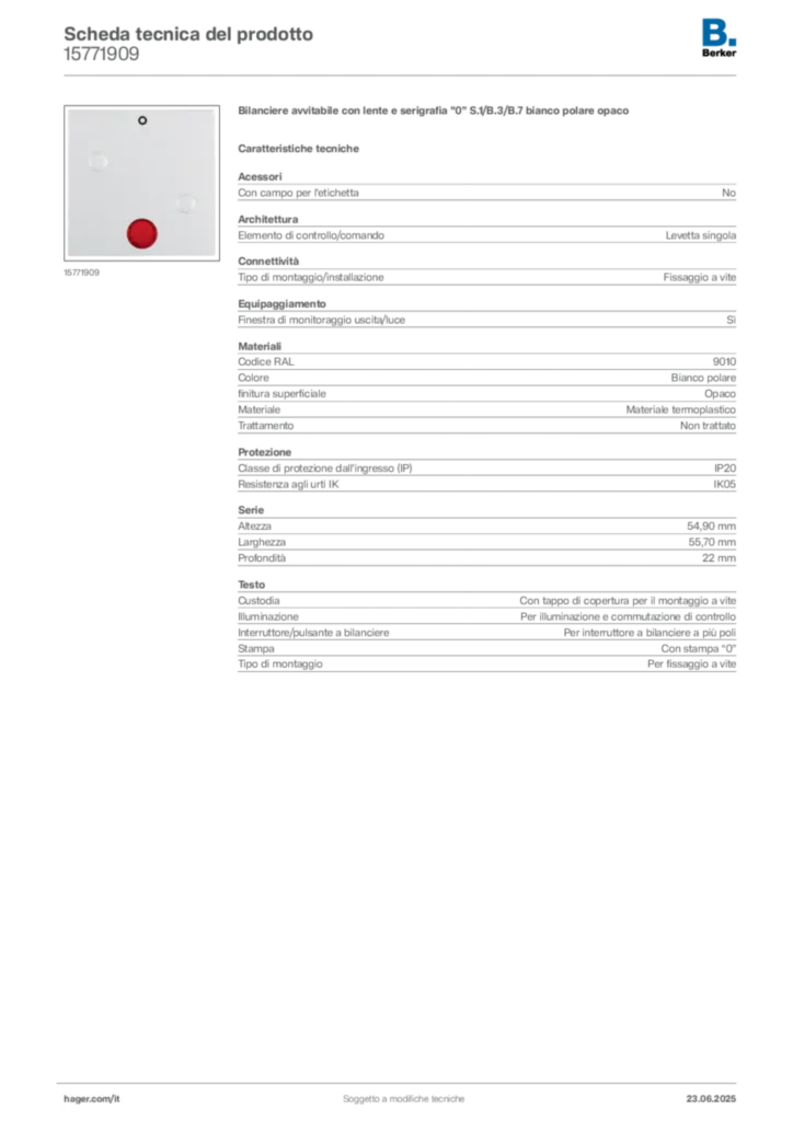 Immagine Berker Scheda tecnica del prodotto 15771909 | Hager Italia