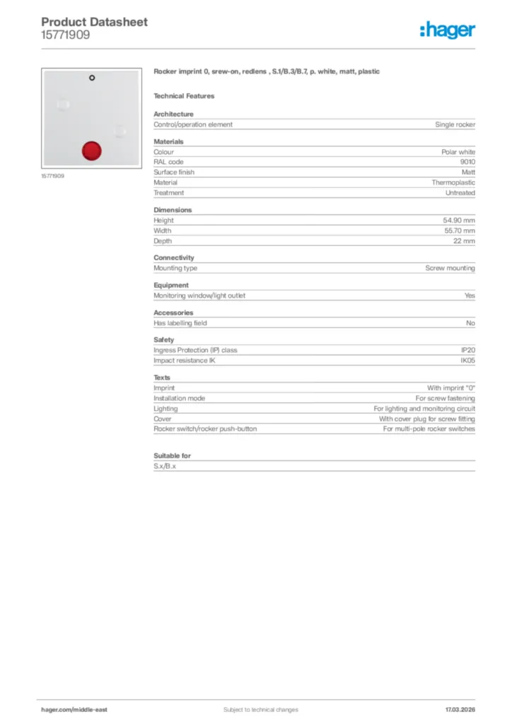 Image Hager Product data sheet 15771909  | Hager