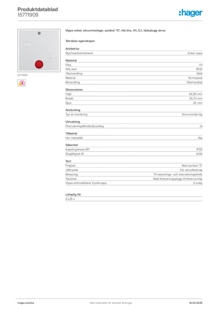 Bild Hager Produktdatablad 15771909 | Hager Sverige