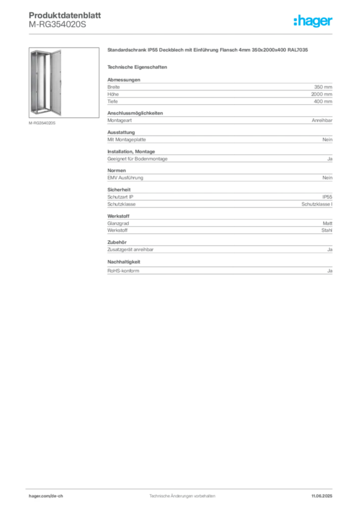 Bild Hager Produktdatenblatt M-RG354020S | Hager Schweiz