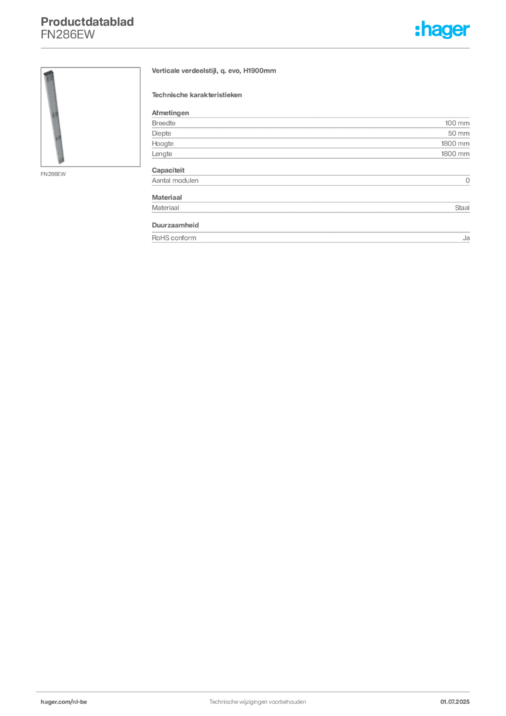 Afbeelding Hager Productdatablad FN286EW | Hager Belgium