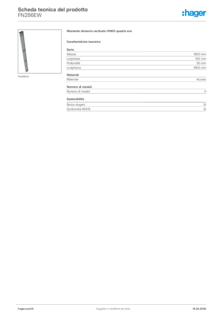 Immagine Hager Scheda tecnica del prodotto FN286EW | Hager Italia