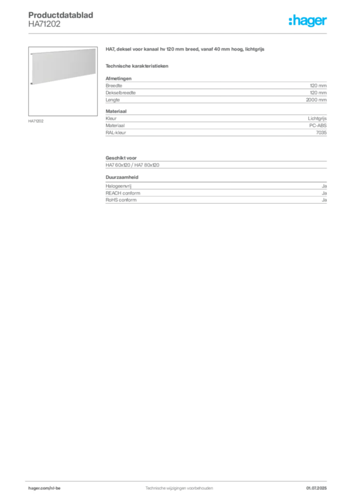 Afbeelding Hager Productdatablad HA71202 | Hager Belgium