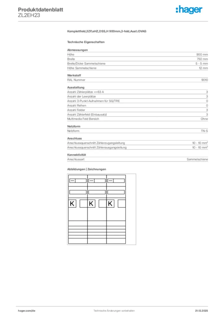 Bild Hager Produktdatenblatt ZL2EH23 | Hager Deutschland