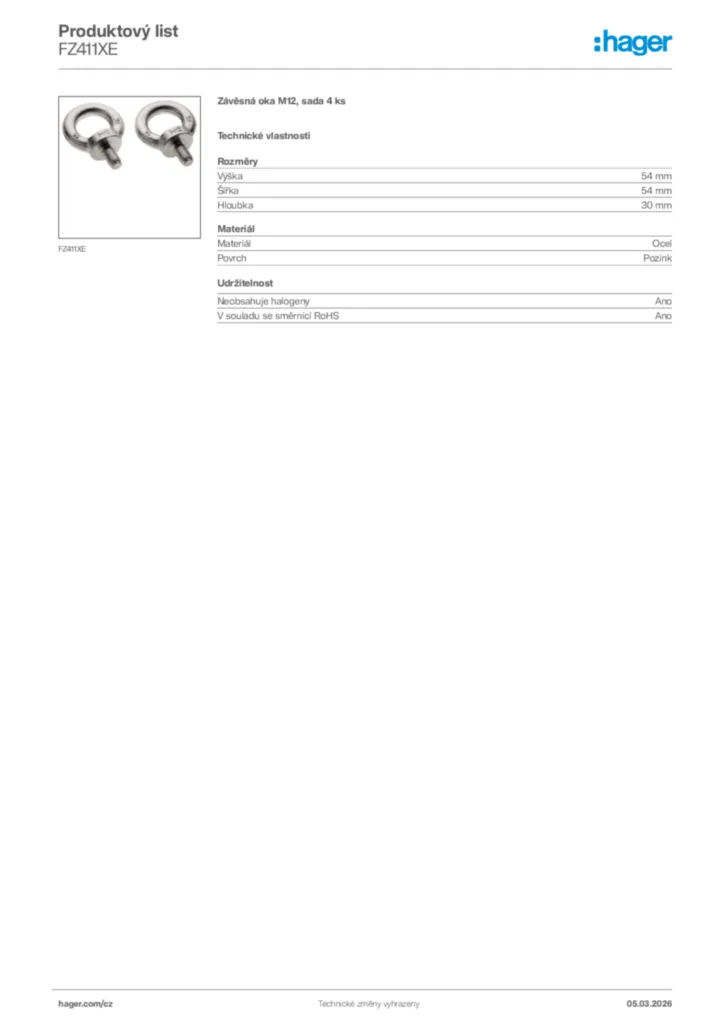 Obrázek Hager Product data sheet FZ411XE | Hager
