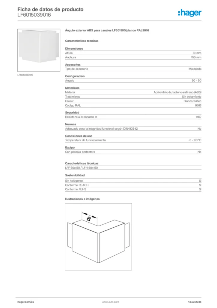 Imagen Hager Ficha de datos de producto LF6015039016 | Hager España