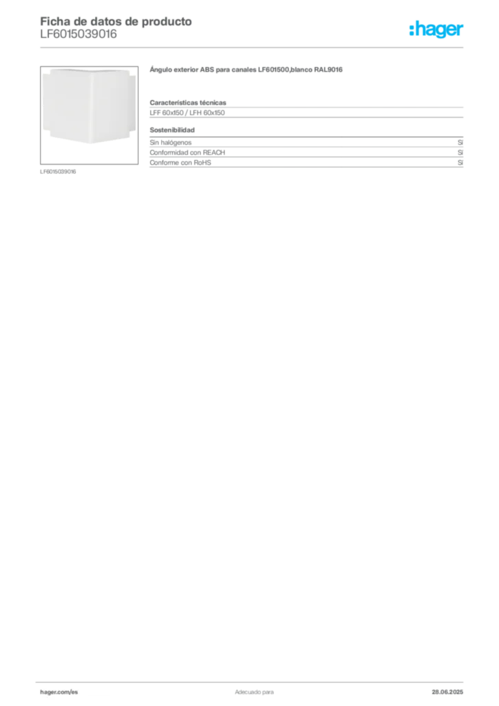 Imagen Hager Ficha de datos de producto LF6015039016 | Hager España