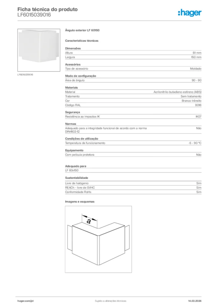Imagem Hager Ficha técnica do produto LF6015039016 | Hager Portugal