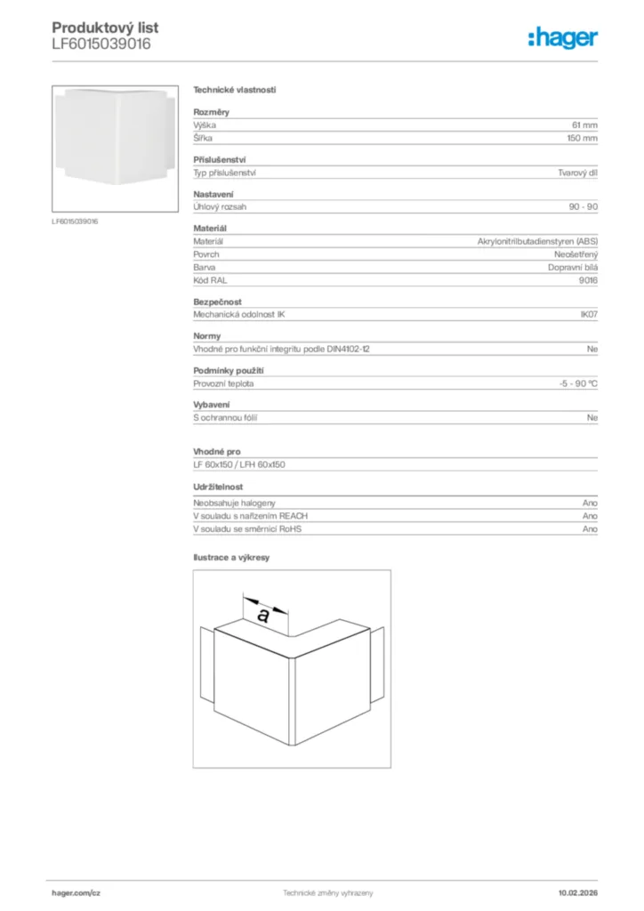 Obrázek Hager Product data sheet LF6015039016 | Hager