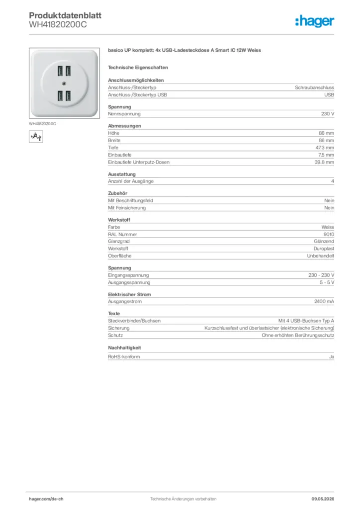 Bild Hager Produktdatenblatt WH41820200C | Hager Schweiz