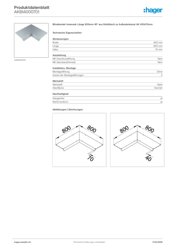 Bild Hager Produktdatenblatt AKBI4000701 | Hager Schweiz