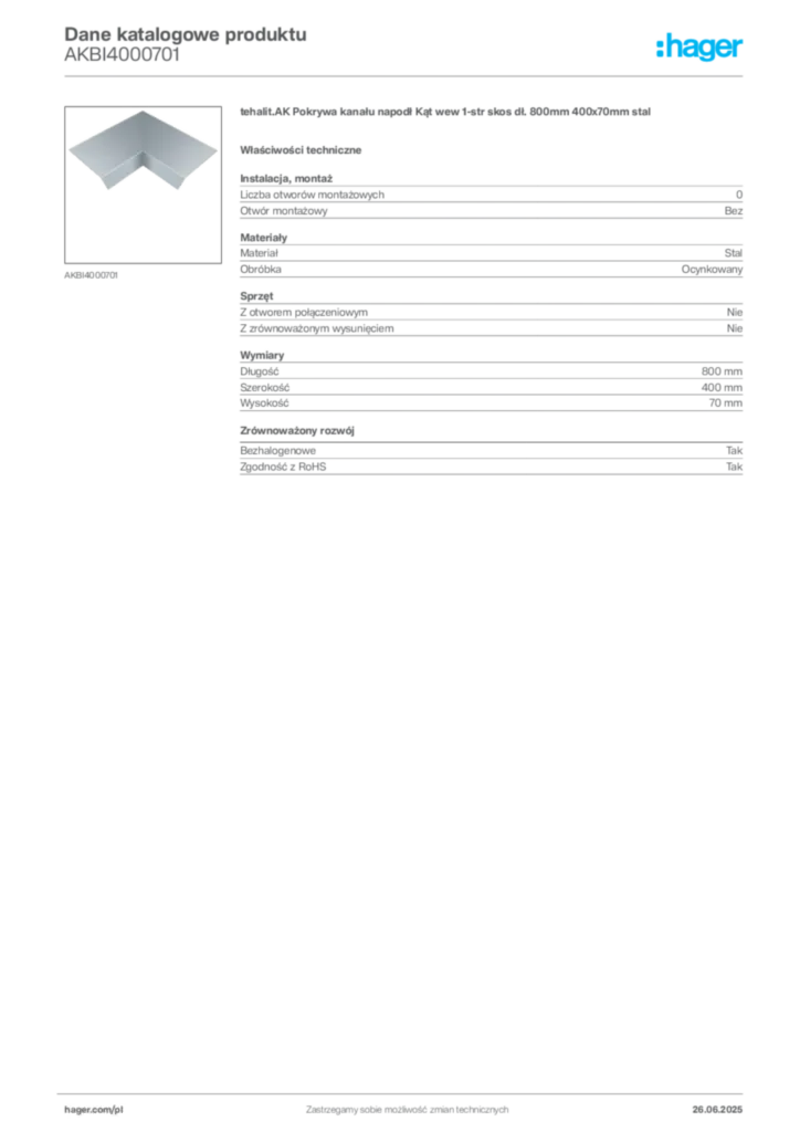Zdjęcie Hager Dane katalogowe produktu AKBI4000701 | Hager Polska