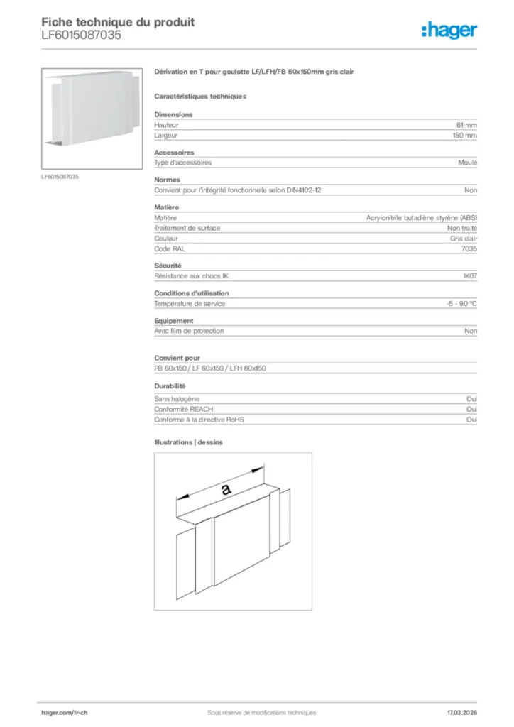 Image Hager Fiche technique du produit LF6015087035 | Hager Suisse