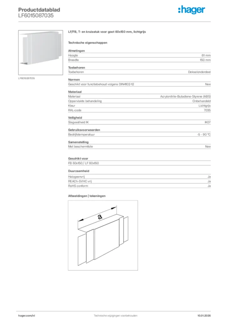 Afbeelding Hager Productdatablad LF6015087035 | Hager Nederland