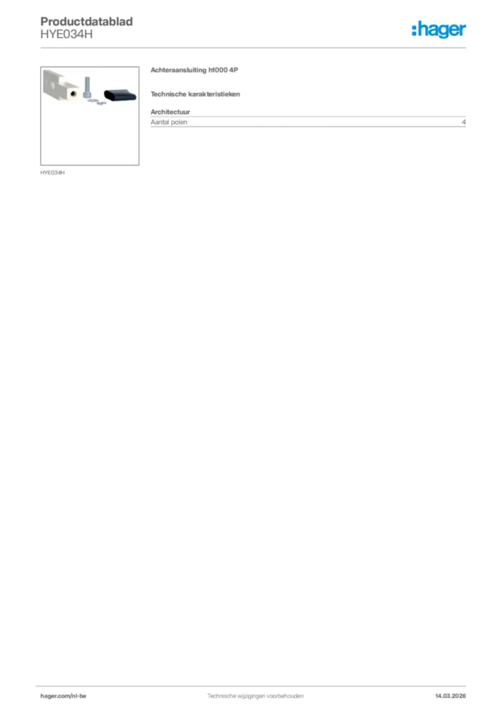Afbeelding Hager Productdatablad HYE034H | Hager Belgium