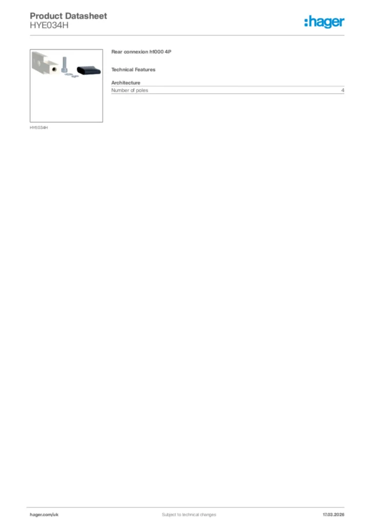 Image Hager Product data sheet HYE034H  | Hager