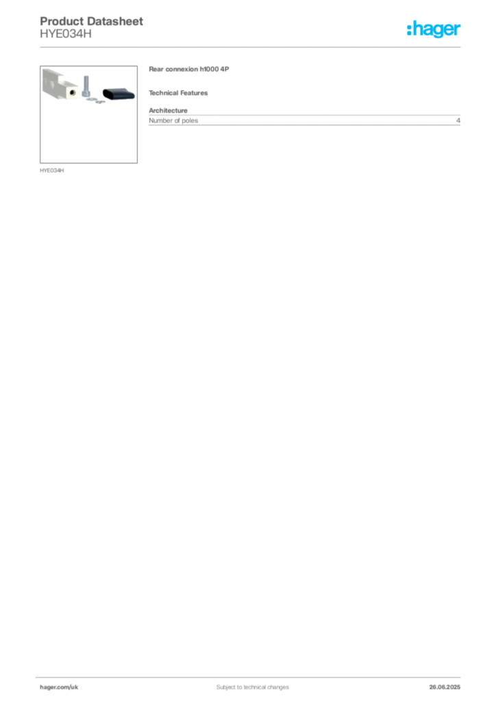 Image Hager Product data sheet HYE034H  | Hager