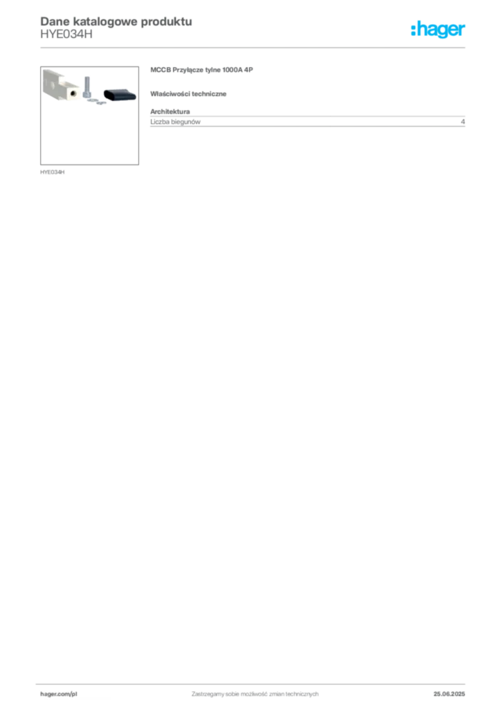 Zdjęcie Hager Dane katalogowe produktu HYE034H | Hager Polska