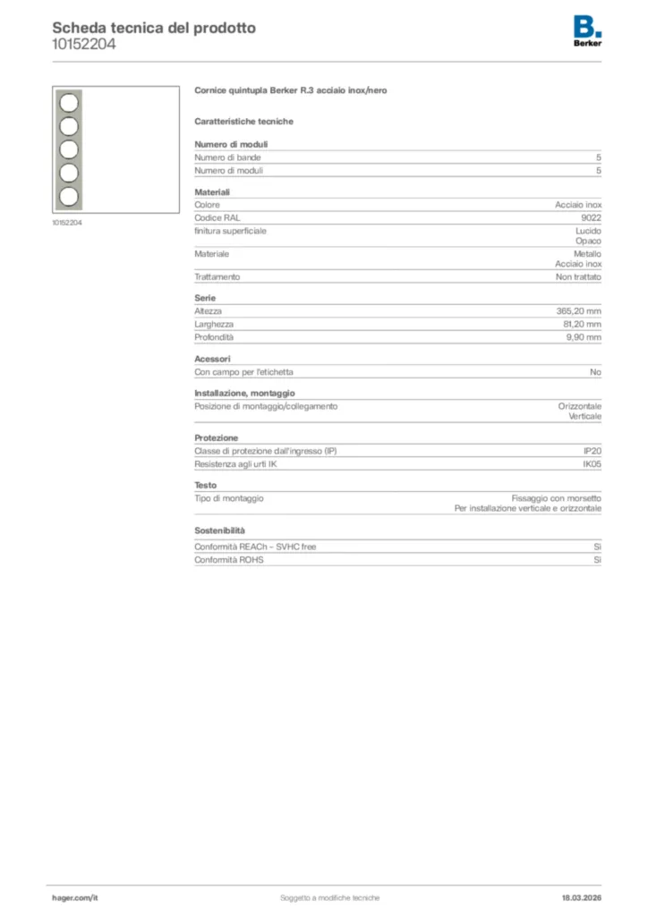 Immagine Berker Scheda tecnica del prodotto 10152204 | Hager Italia