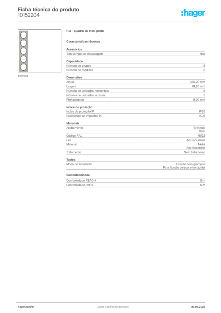 Imagem Hager Ficha técnica do produto 10152204 | Hager Portugal
