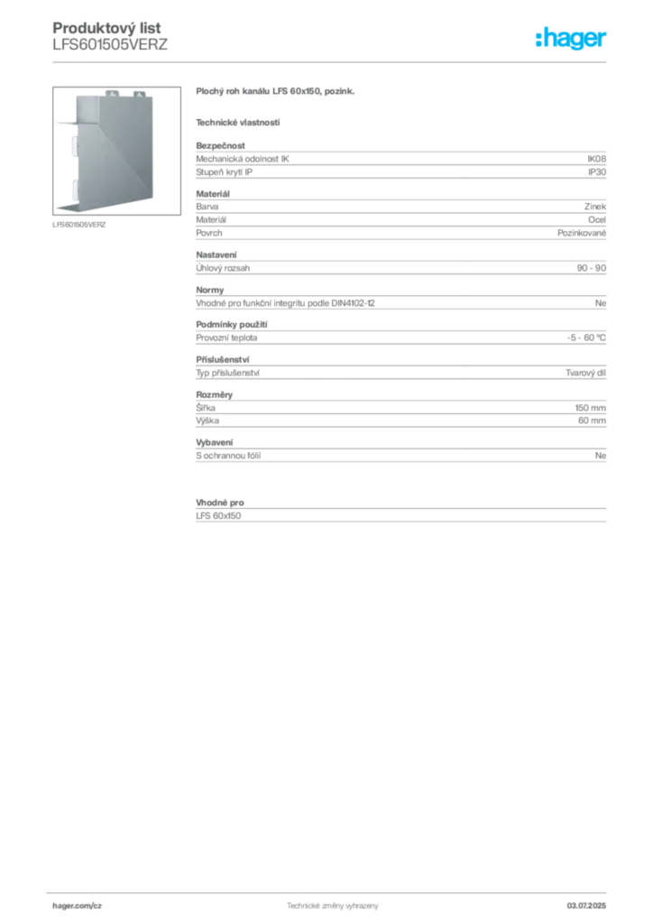 Obrázek Hager Produktový list LFS601505VERZ | Hager