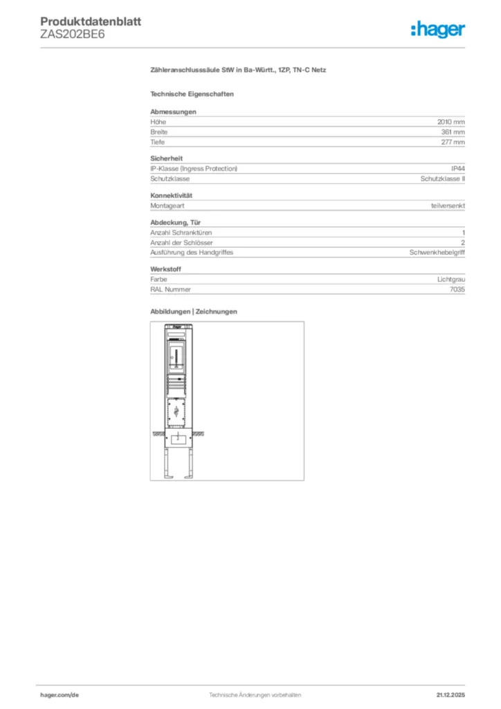 Bild Hager Produktdatenblatt ZAS202BE6 | Hager Deutschland