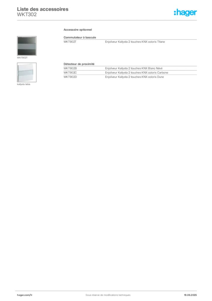Image Hager Fiche technique du produit WKT302 | Hager France