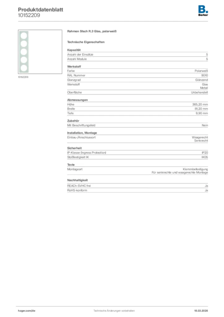 Bild Berker Produktdatenblatt 10152209 | Hager Deutschland