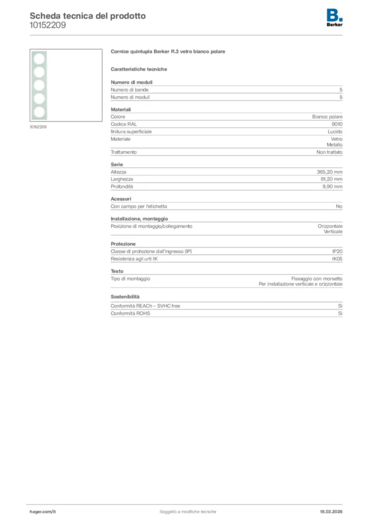 Immagine Berker Scheda tecnica del prodotto 10152209 | Hager Italia