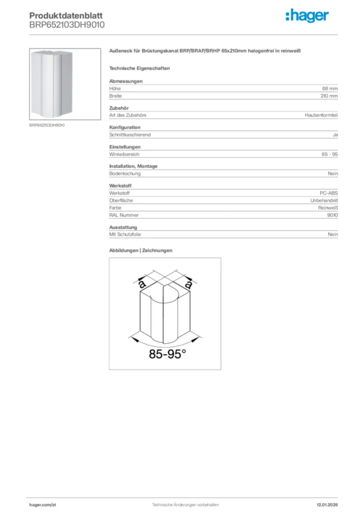 Bild Hager Produktdatenblatt BRP652103DH9010 | Hager Deutschland