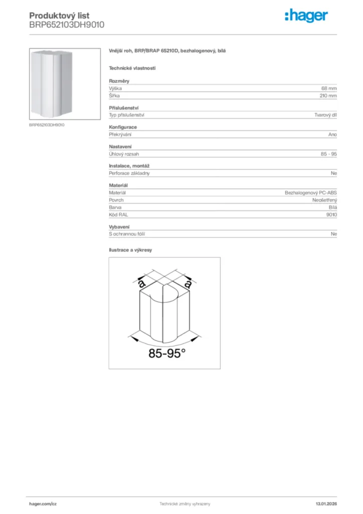 Obrázek Hager Product data sheet BRP652103DH9010 | Hager