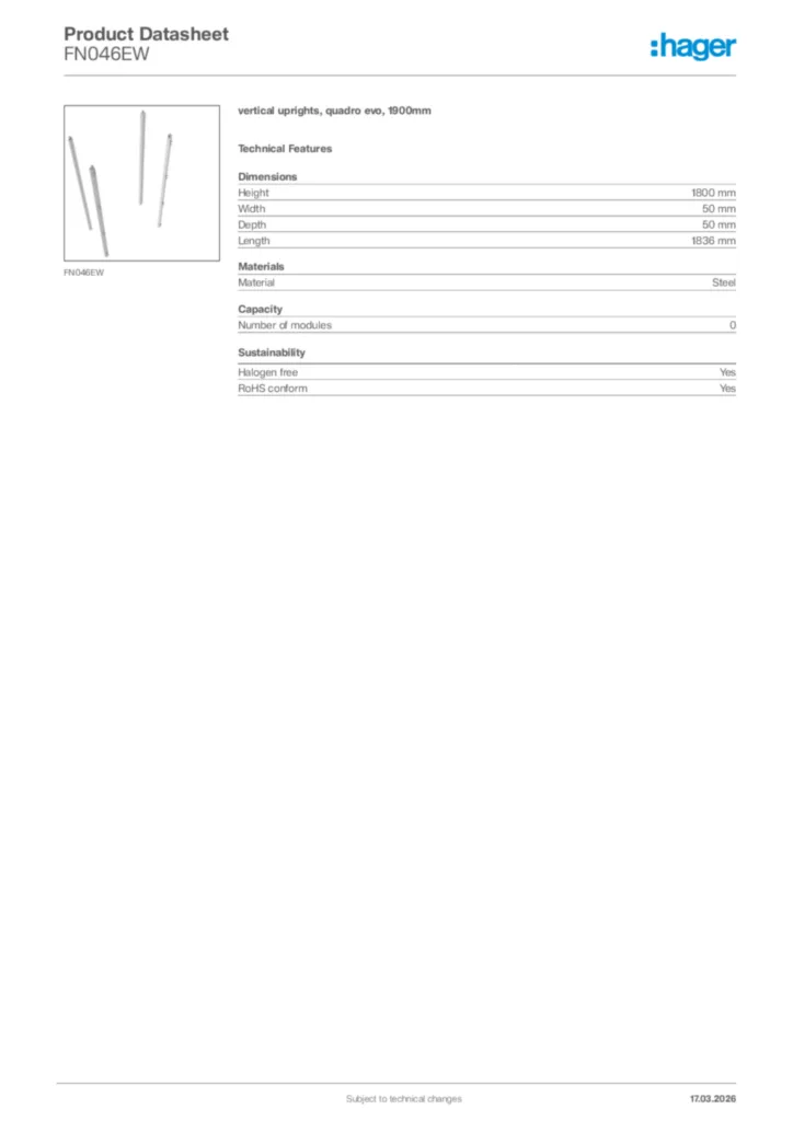 Image Hager Product data sheet FN046EW  | Hager Africa