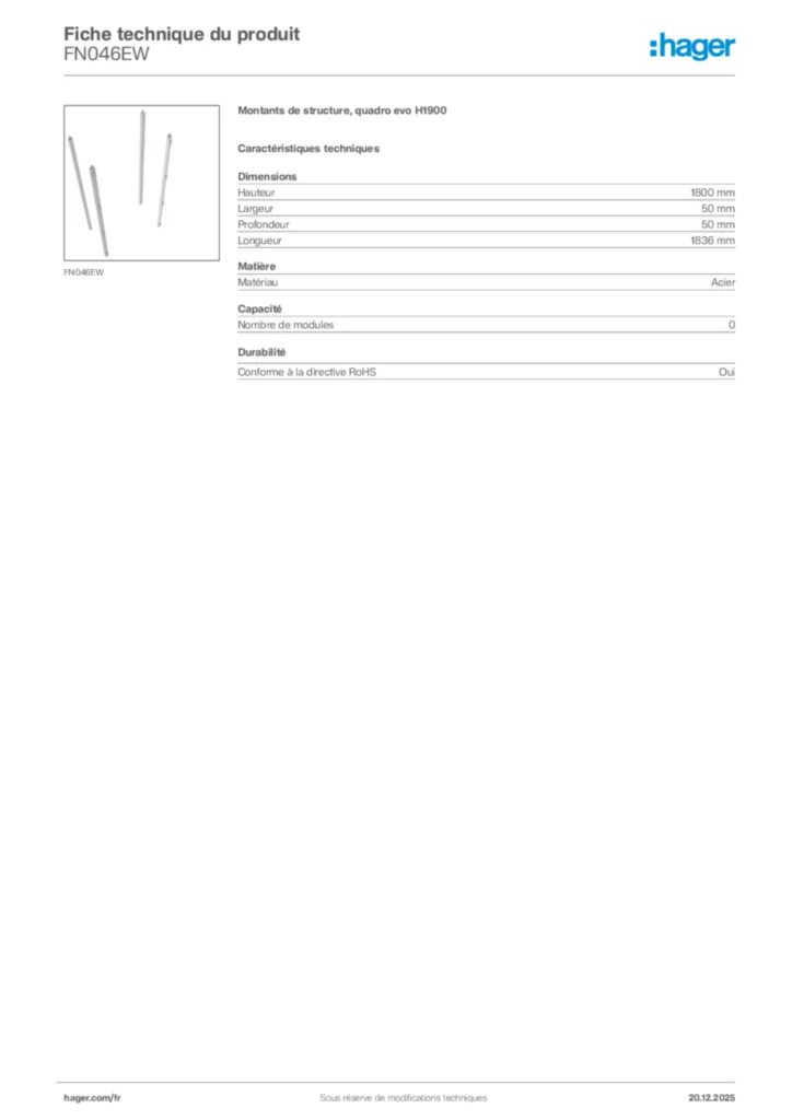 Image Hager Fiche technique du produit FN046EW | Hager France