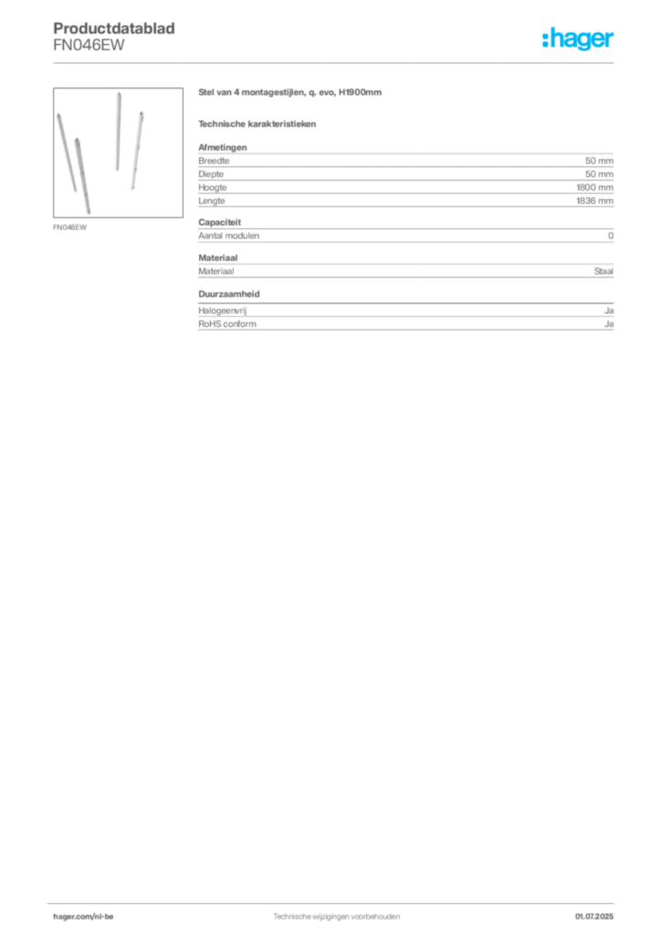 Afbeelding Hager Productdatablad FN046EW | Hager Belgium