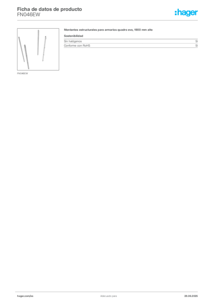 Imagen Hager Ficha de datos de producto FN046EW | Hager España