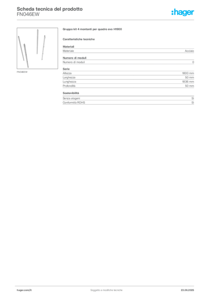 Immagine Hager Scheda tecnica del prodotto FN046EW | Hager Italia