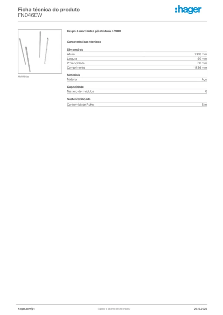Imagem Hager Ficha técnica do produto FN046EW | Hager Portugal