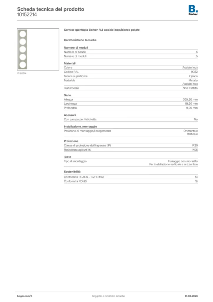 Immagine Berker Scheda tecnica del prodotto 10152214 | Hager Italia