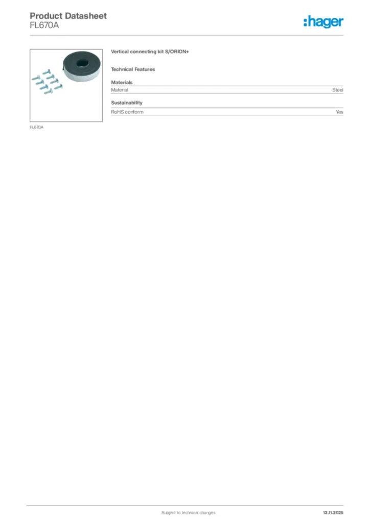 Image Hager Product data sheet FL670A  | Hager Africa