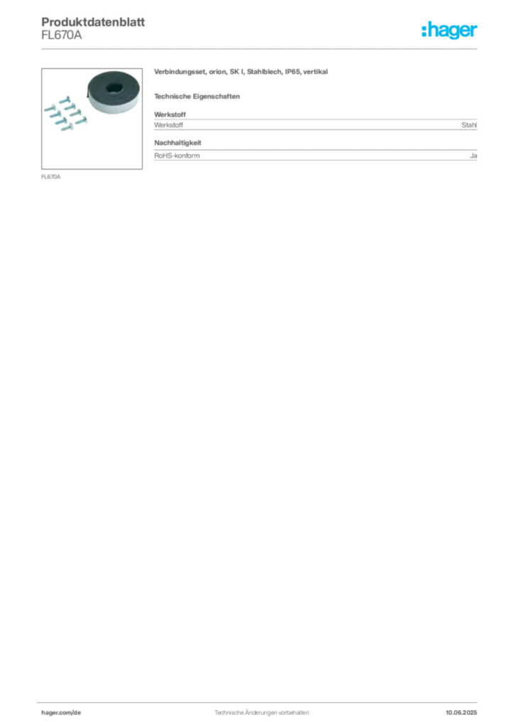 Hager Produktdatenblatt FL670A