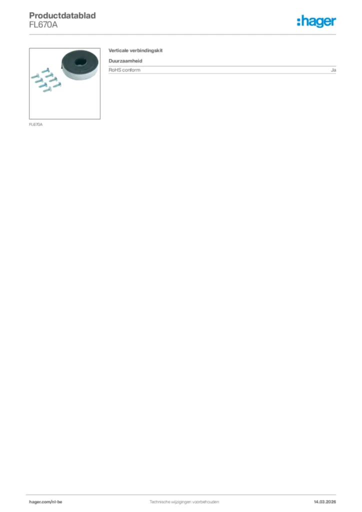 Afbeelding Hager Productdatablad FL670A | Hager Belgium