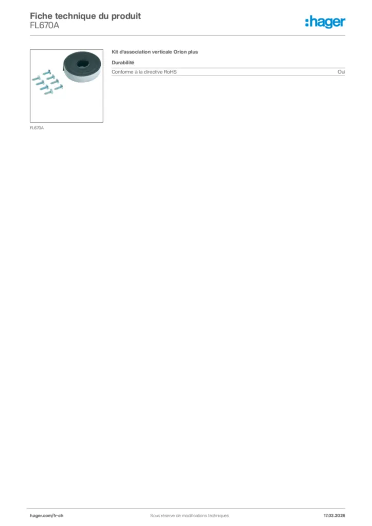 Image Hager Fiche technique du produit FL670A | Hager Suisse