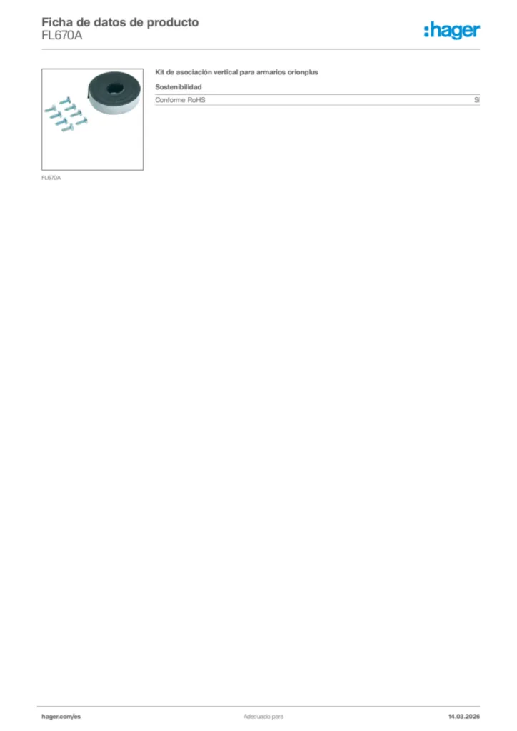 Imagen Hager Ficha de datos de producto FL670A | Hager España