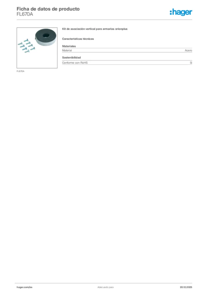 Imagen Hager Ficha de datos de producto FL670A | Hager España